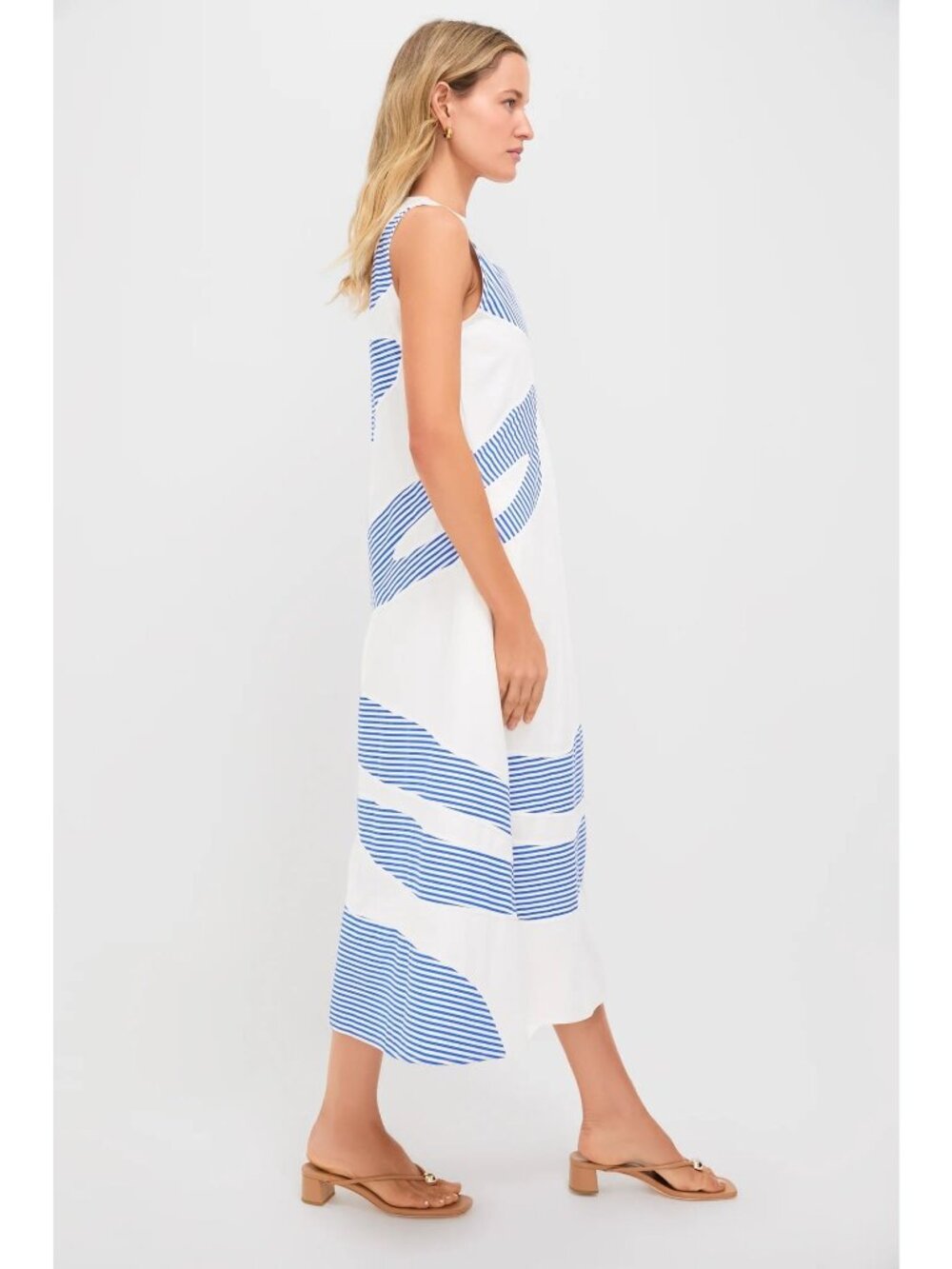 LOVE BIRDS Striped Plantscape Dress Ivory Linear Cobalt Blue Size Large NWT - Picture 3 of 9